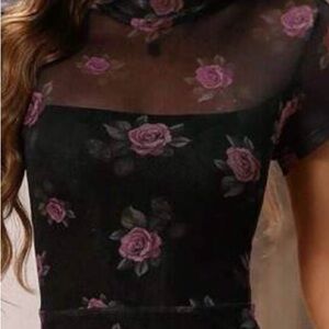 SHEIN Black Dress with Pink Floral Design